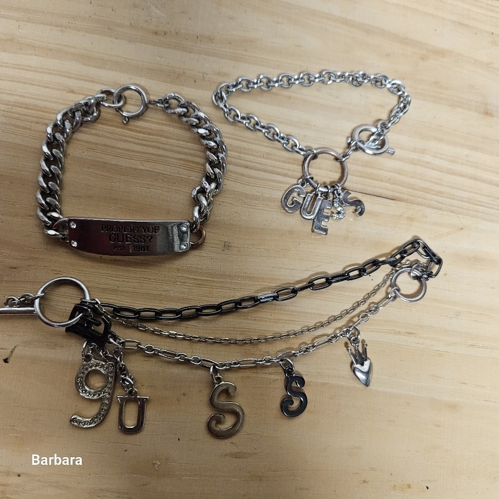 Vintage Set of 3 GUESS Silver-tone Chain Bracelets
